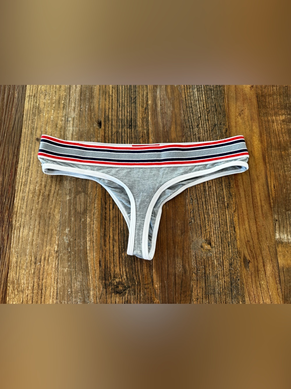 D&G Gray Bikini Panty with Red, Navy & White Striped Waistband - Picture 7 of 9
